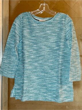 LOFT Outlet Aqua and White Marled Knit Top